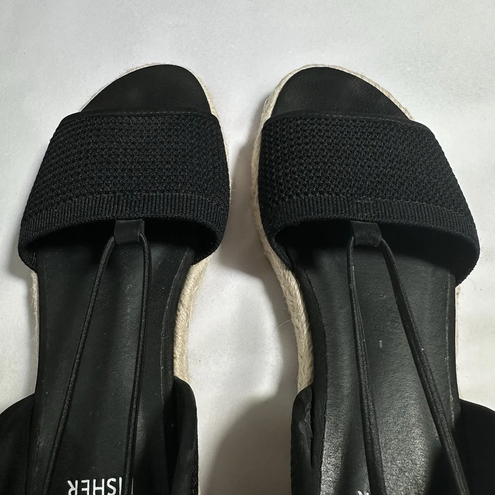 Eileen Fisher Mews Mesh‎ Slip On Espadrille Sandals Women's Sz 7.5 Black Elastic